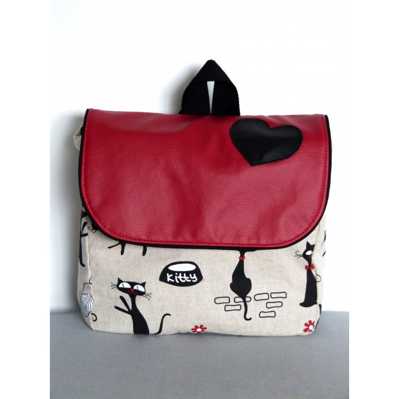 Sac à dos personnalisé - Un amour de chat. Bretelles réglables et prénom en cuir. Sac à dos personnalisé - Un amour de chat. Bretelles réglables et prénom en cuir.