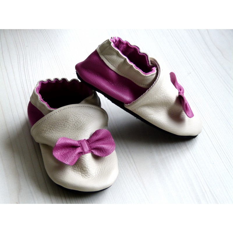 chaussons cuir rose et chocolat