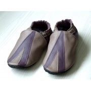 Chaussons en cuir souples bébé, enfant et adulte - Taupe, Prune, Triangle