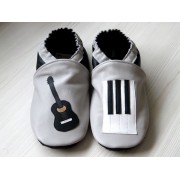 Chaussons en cuir souples bébé, enfant et adulte - Musique Gris