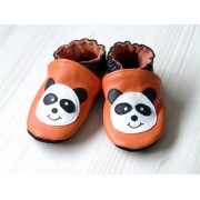 Chaussons en cuir souple - Mes Pandas oranges