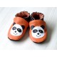 Chaussons en cuir souple - Pandas oranges. Fait main et unique.