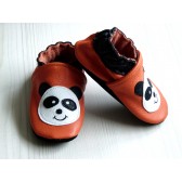 Chaussons en cuir souple - Pandas oranges. Antidérapants et résistants