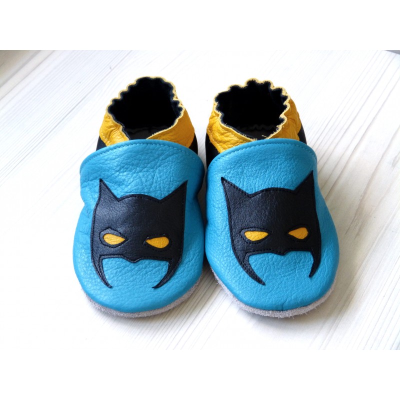 Chaussons bébé en cuir souple bleu - wkhdeco