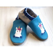 Chaussons en cuir souple - Mes licornes turquoises