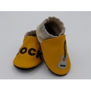 Chaussons en cuir souples bébé, enfant et adulte - Rock'N Roll Jaune