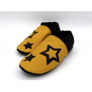 Chaussons en cuir souples bébé, enfant et adulte - Jaune, Noir et étoiles