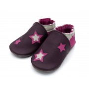 Chaussons en cuir souples bébé, enfant et adulte - Rose, Prune et étoiles