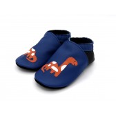 Chaussons en cuir souple - Dinosaures bleus. Fait main et unique.