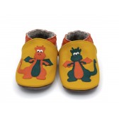 Chaussons en cuir souple - Mes dragons. Antidérapants et résistants