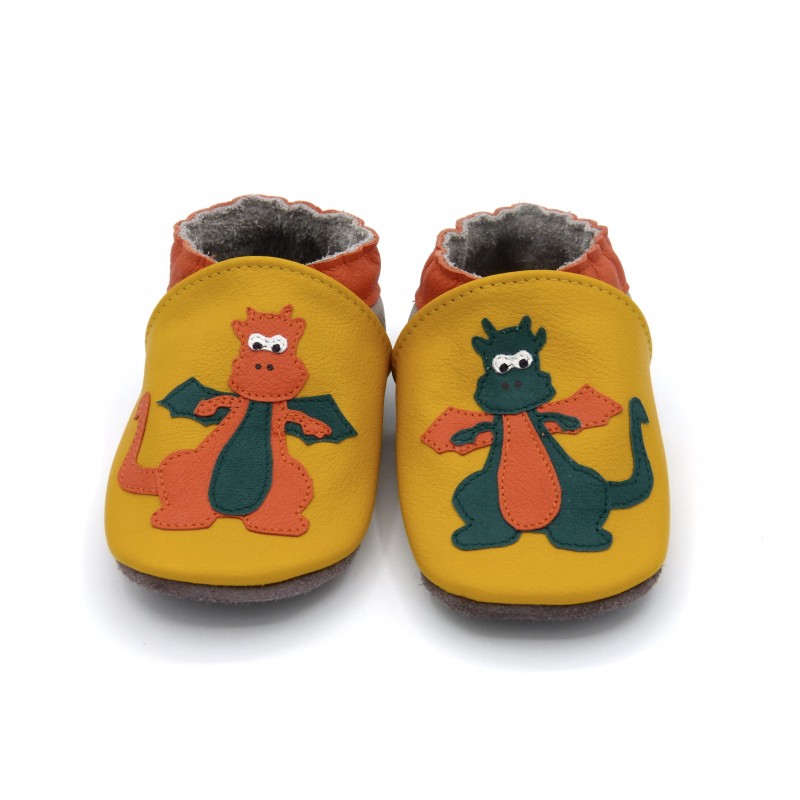 Chaussons en cuir souple - Mes dragons. Antidérapants et résistants Chaussons en cuir souple - Mes dragons. Antidérapants et résistants