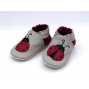 Chaussons en cuir souple - Mes coccinelles grises