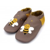 Chaussons en cuir souple - Abeilles. Antidérapants et résistants