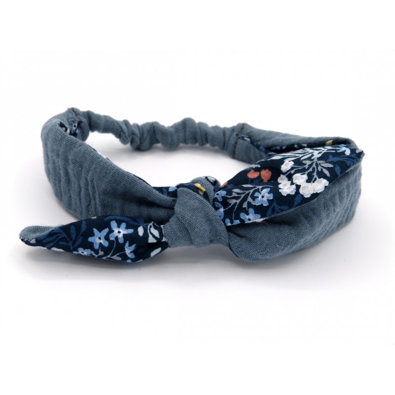 Les jolies bandeaux - Bleu jean fleuri : élastique pour la tenue dans les cheveux