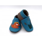 Chaussons en cuir souple - Mon poisson bleu. Fait main et unique.