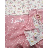 Couverture bébé : Nounours sous la lune rose. Pour le berceau, la poussette et les ballades