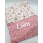 Couverture bébé : Nounours sous la lune rose. Fait main et unique