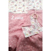 Couverture bébé : Nounours sous la lune rose. Chaude grâce au polaire