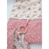 Couverture bébé : Nounours sous la lune rose. Personnalisée