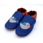 Chaussons en cuir souple - Oiseau bleu. Antidérapants et résistants