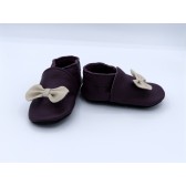 Chaussons en cuir souple - Nœuds prune. ENFANTS ET ADULTES