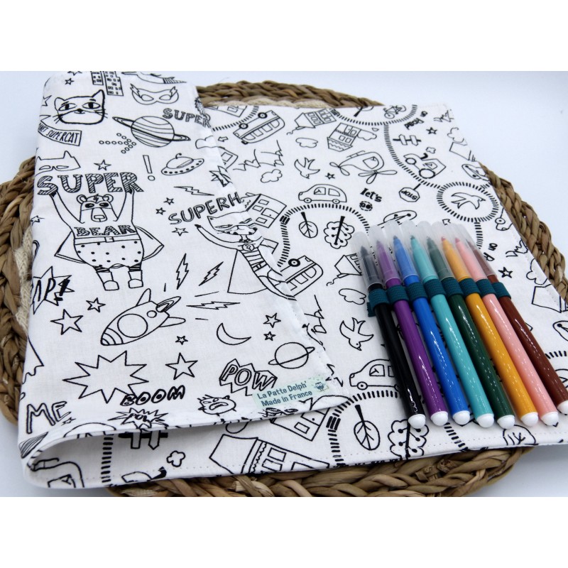 Planche à coloriage : Ville, super héro. Lavable Zéro déchet Planche à coloriage : Ville, super héro. Lavable Zéro déchet