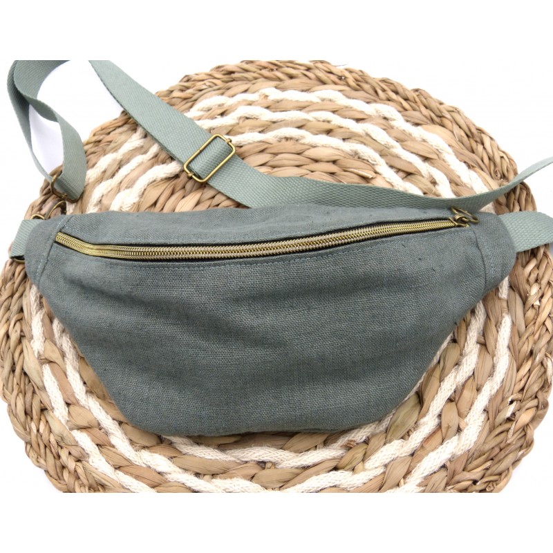 Sac banane - Smoke green. Lin lavé, pour l'été.