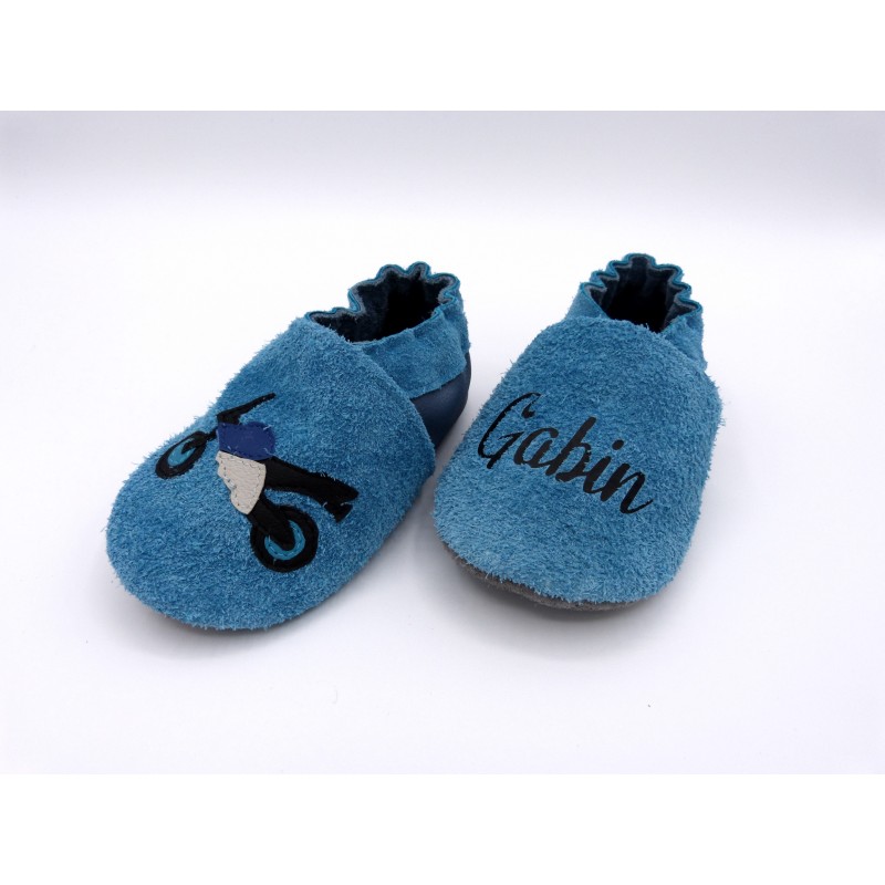 Chaussons en cuir souples à personnaliser bébé, enfant - Moto