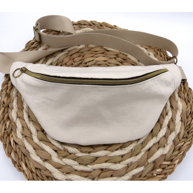 Sac banane - Sable. Lin lavé, pour l'été.