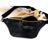 Sac banane cuir - Noir. 2 poches, 2 fermetures