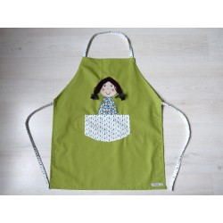 Tablier fille : Poupette verte. Idéal cuisine, jardin, loisirs