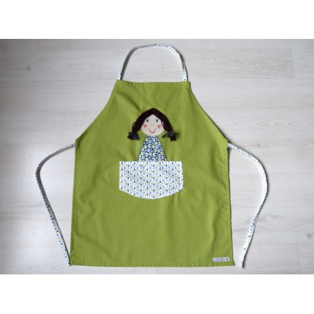 Tablier enfant original pour fille : Poupette verte