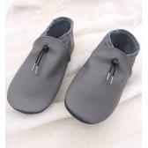 Chaussons unis en cuir, mocassins, chaussons adulte, réglable, gris foncé