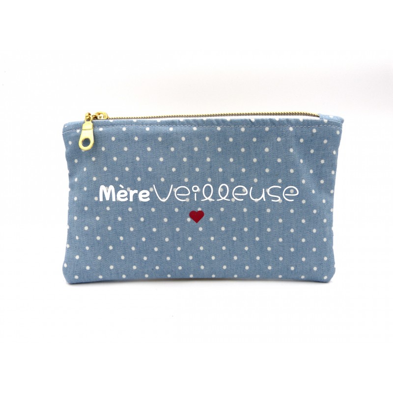 Trousse, pochette en Chambray de coton : personnalisée, fête des mères