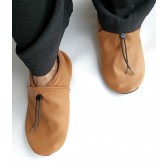 Chaussons unis en cuir, mocassins, chaussons adulte, cuir véritable, camel