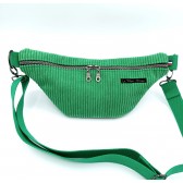 Sac banane - vert prairie. Velours côtelé et matelassé indien, poche au dos