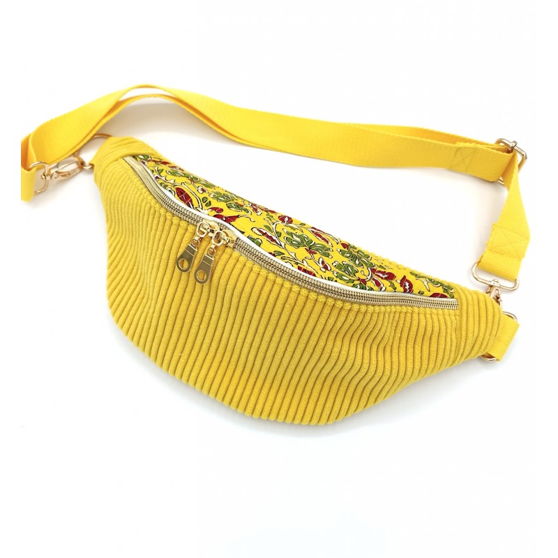 Sac banane - jaune colza. Velours côtelé, matelassé indien pour l'été.