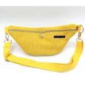 Sac banane - jaune colza. Velours côtelé et matelassé indien, poche au dos