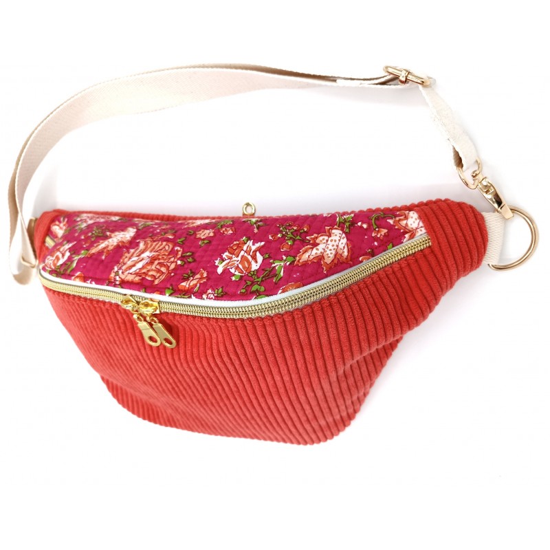 Sac banane - orange spicy. Velours côtelé, matelassé indien pour l'été.