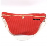 Sac banane - Orange spicy. Velours côtelé et matelassé indien, poche au dos