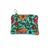 Porte-monnaie, en velours côtelé et matelassé indien, Turquoise : fleuri et coloré
