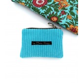 Porte-monnaie, en velours côtelé et matelassé indien, Turquoise : pour l'été, fabriqué en France