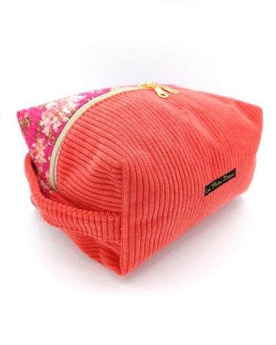 Trousse de toilette : Orange Indien . Grande capacité, velours côtelé.