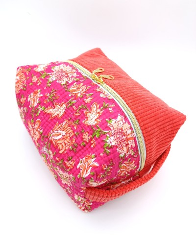 Trousse de toilette : Orange Indien . Matelassé indien, velours côtelé.