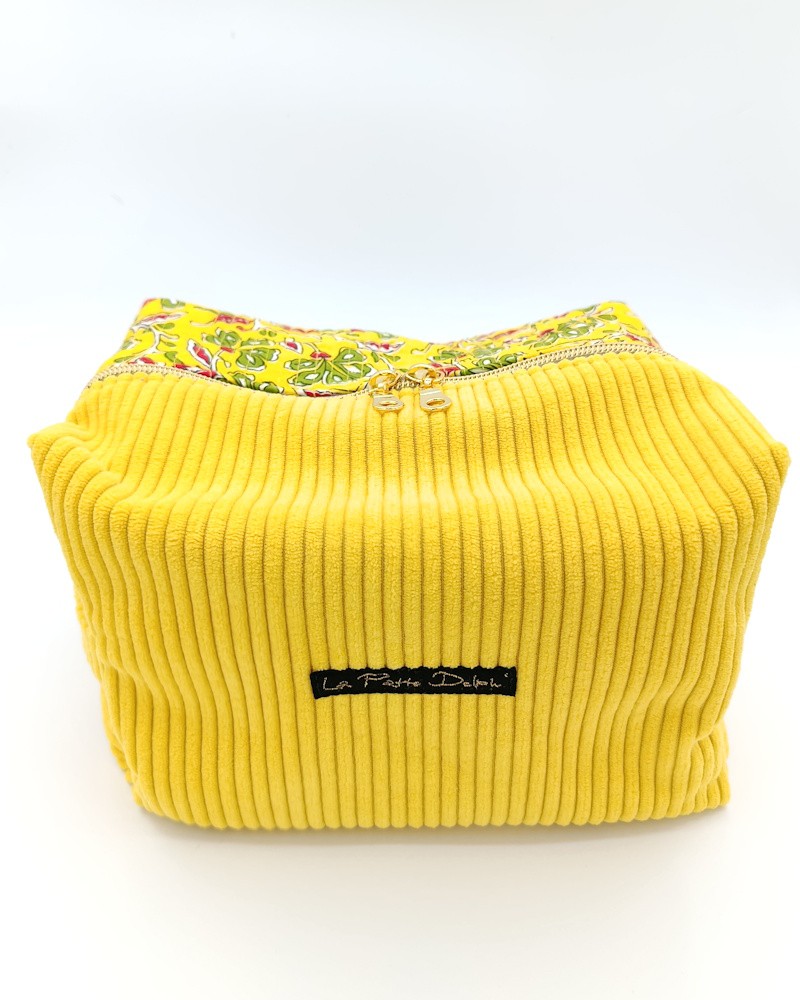 Trousse de toilette : Jaune Indien . Grande capacité, velours côtelé.