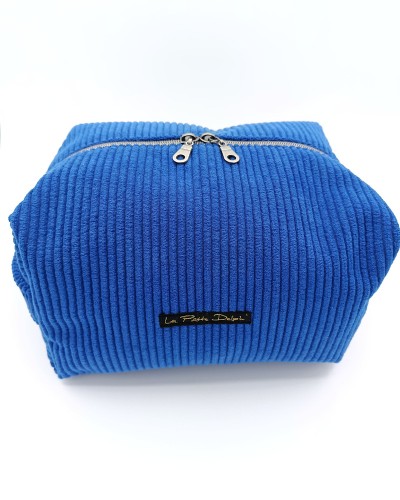 Trousse de toilette : Velours bleu . Grande capacité, velours côtelé.