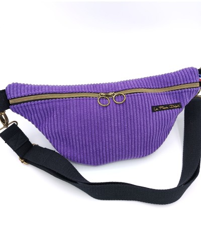 Sac banane - Velours violet.  poche au dos