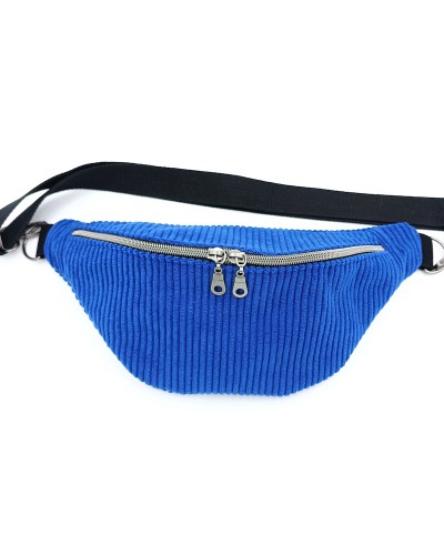 Sac banane - Velours bleu.  Pour l'hiver. Fabriqué en France