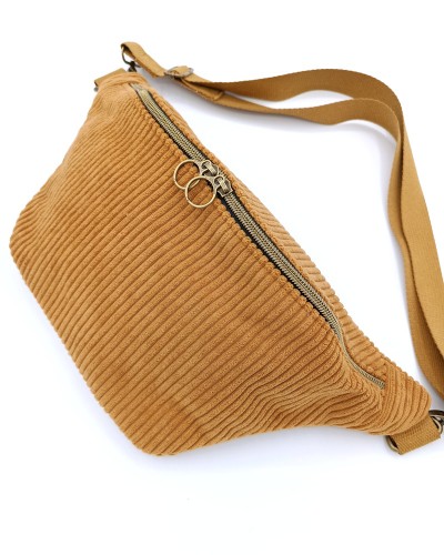 Sac banane - Velours moutarde.  Pour l'hiver. Fabriqué en France