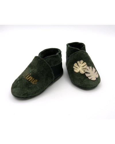 Chaussons en cuir souple - Feuille. Fait main et unique.